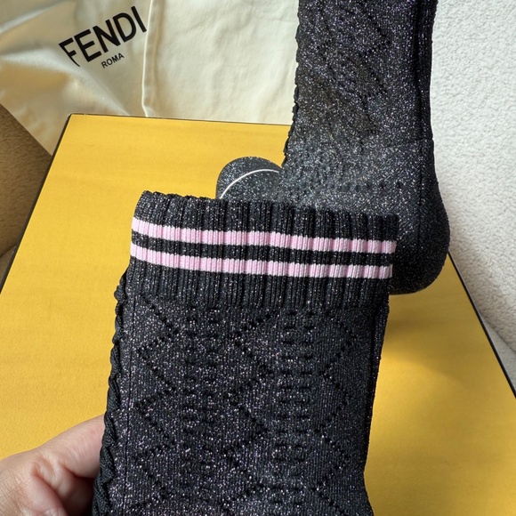 ✨ Fendi Rockoko Metallic Knit Sock Booties — Black — EU 37 ✨ - Picture 7 of 11